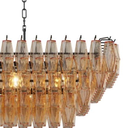 54" Black Rectangular Chandeliers for Dining Room, 12-Light 4 Tiered Large Smoke Glass Chandelier, Modern Kitchen Island Farmhouse Hanging Light Fixture for Living Room Foyer