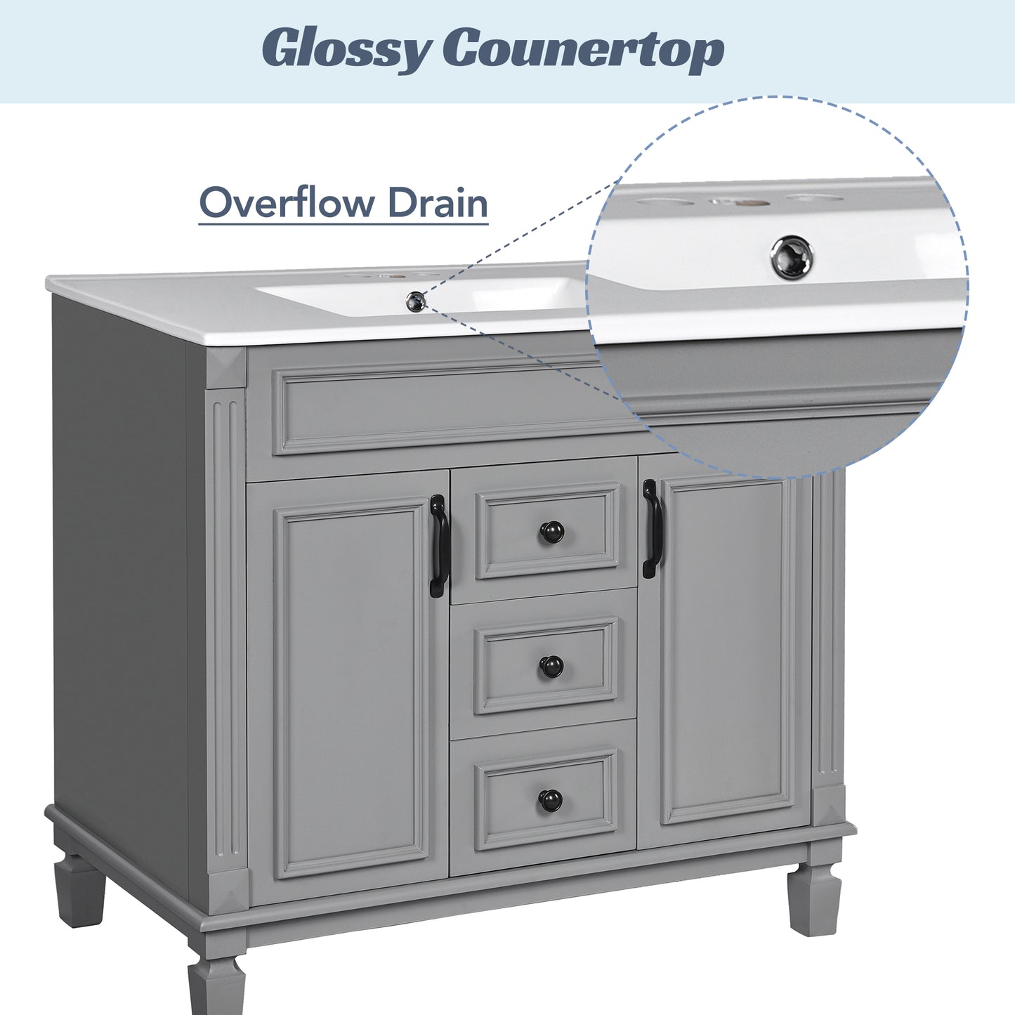 36'' Bathroom Vanity with Top Sink, Modern Bathroom Storage Cabinet with 2 Soft Closing Doors and 2 Drawers, Single Sink Bathroom Vanity