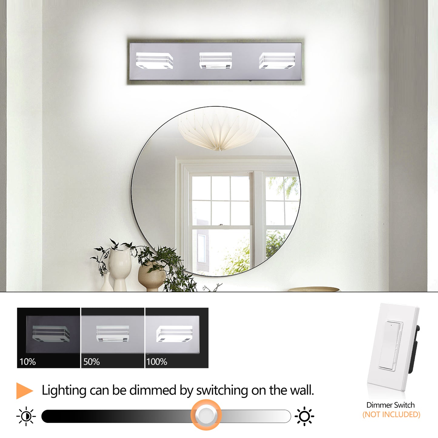 Chrome Vanity Light Fixtures 3 Lights Up and Down LED Modern Bathroom Vanity Lights Over Mirror Acrylic Bath Wall Lighting
