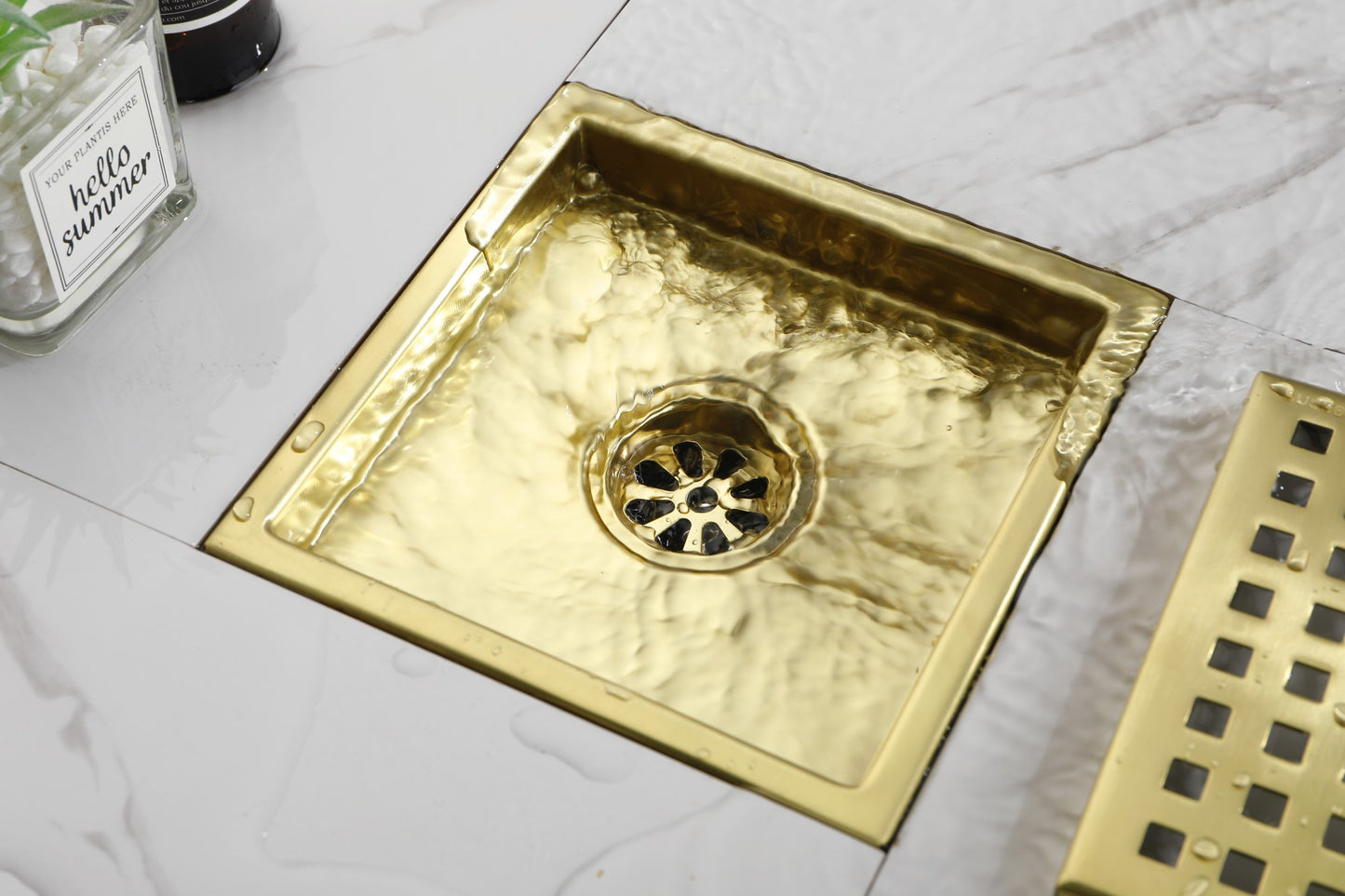 6 Inch Square Shower Floor Drain Square Shower Floor Drain with Flange,Pattern Grate Removable,Food-Grade SUS 304 Stainless Steel