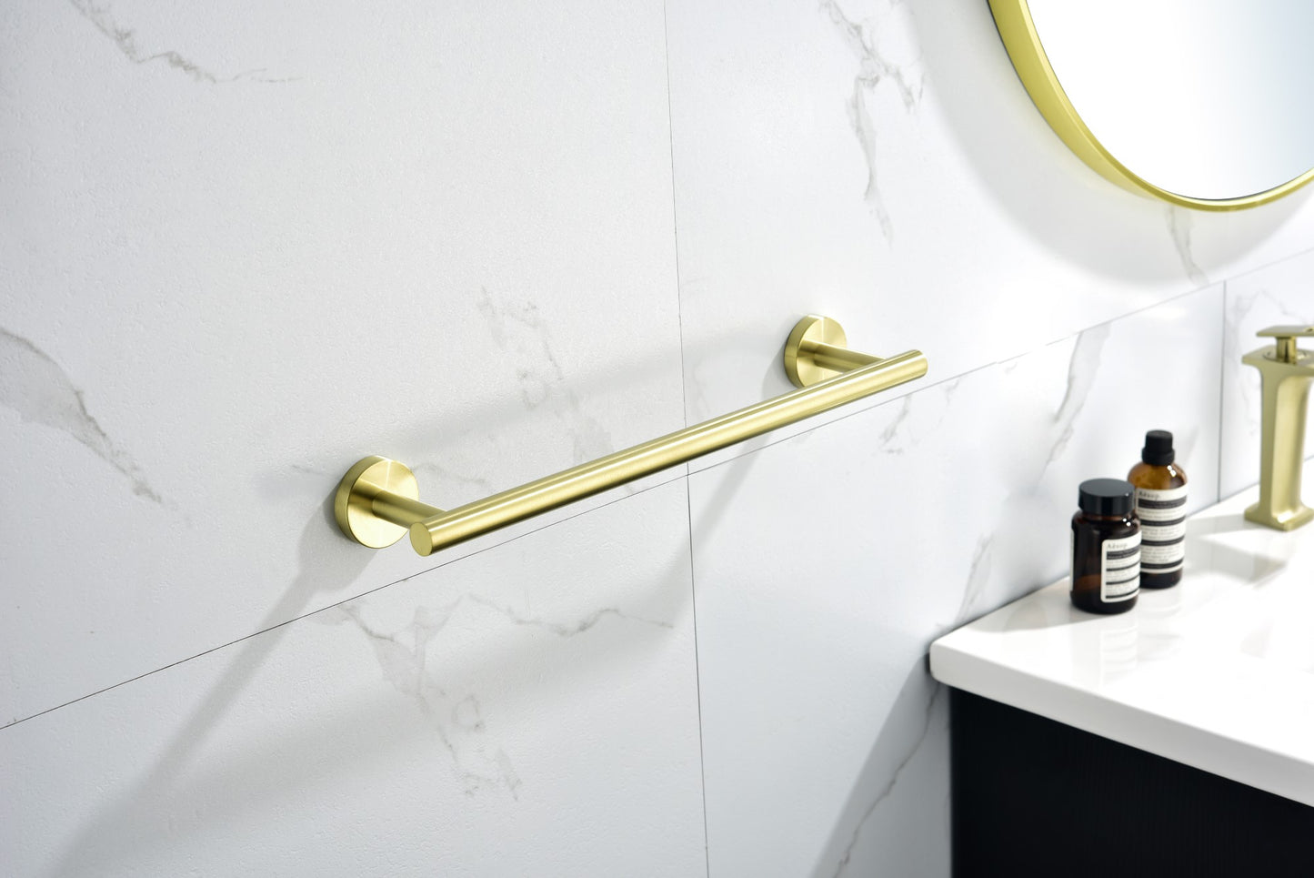 6-Pieces Brushed Gold Bathroom Hardware Set SUS304 Stainless Steel Round Wall Mounted Includes Hand Towel Bar,Toilet Paper Holder,Robe Towel Hooks,Bathroom Accessories Kit