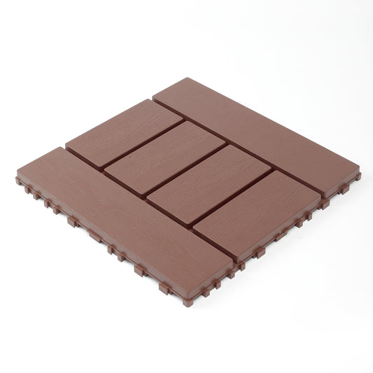 H style 12 inch balcony deck tiles, DIY interlocking deck floor tiles, indoor and outdoor floor tiles, patio tiles for easy and quick installation for porch poolside, backyard, 44 pieces  brown