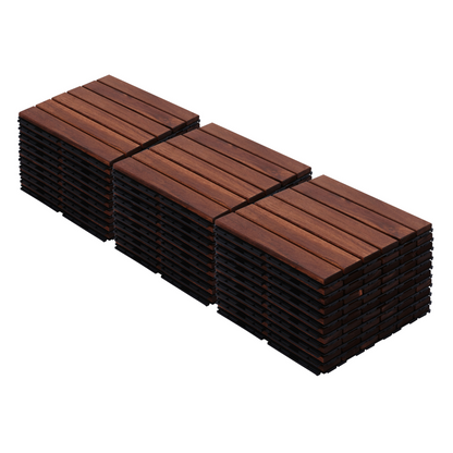 30 PCS Interlocking Deck Tiles Striped Pattern, 12" x 12" Square Acacia Hardwood Outdoor Flooring for Patio, Bancony, Pool Side