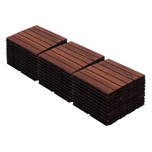 30 PCS Interlocking Deck Tiles Striped Pattern, 12" x 12" Square Acacia Hardwood Outdoor Flooring for Patio, Bancony, Pool Side