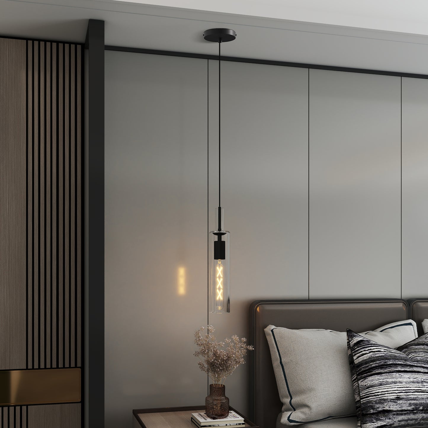 3 Pack Black Pendant Lights Kitchen Island (No Bulbs), Adjustable Modern Glass Pendant Light Over Island, Industrial Pendant Light Fixtures for Dining Room Hallway Bedroom Living Room