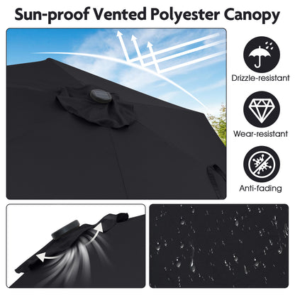 7.5 Feet Solar Powered Patio Umbrella with LED Lights and Crank Handle-Black