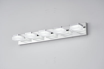 Modern Chrome LED Vanity Light, 5-Lights Wall Sconce for Bathroom and Mirror, Sleek Minimalist Design, Energy-Efficient, Easy to Install