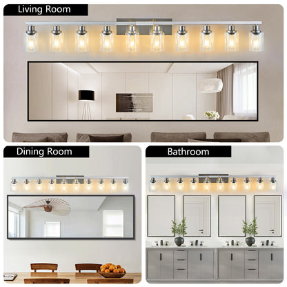 10 Light Bathroom Light Fixtures, Bathroom Vanity Light with Clear Glass, Brushed Nickel Bathroom Lighting Fixtures over Mirror, Large Vanity Lights for Bathroom, Vanity Lights for Mirror, Wall Sconce