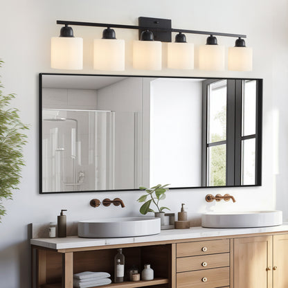 6-Light Black Vanity Lights, 38'' Modern Bathroom Vanity Lighting Fixtures for Mirror, Matte Bathroom Lighting Fixtures, Black Wall Sconces for Bedroom Living Room