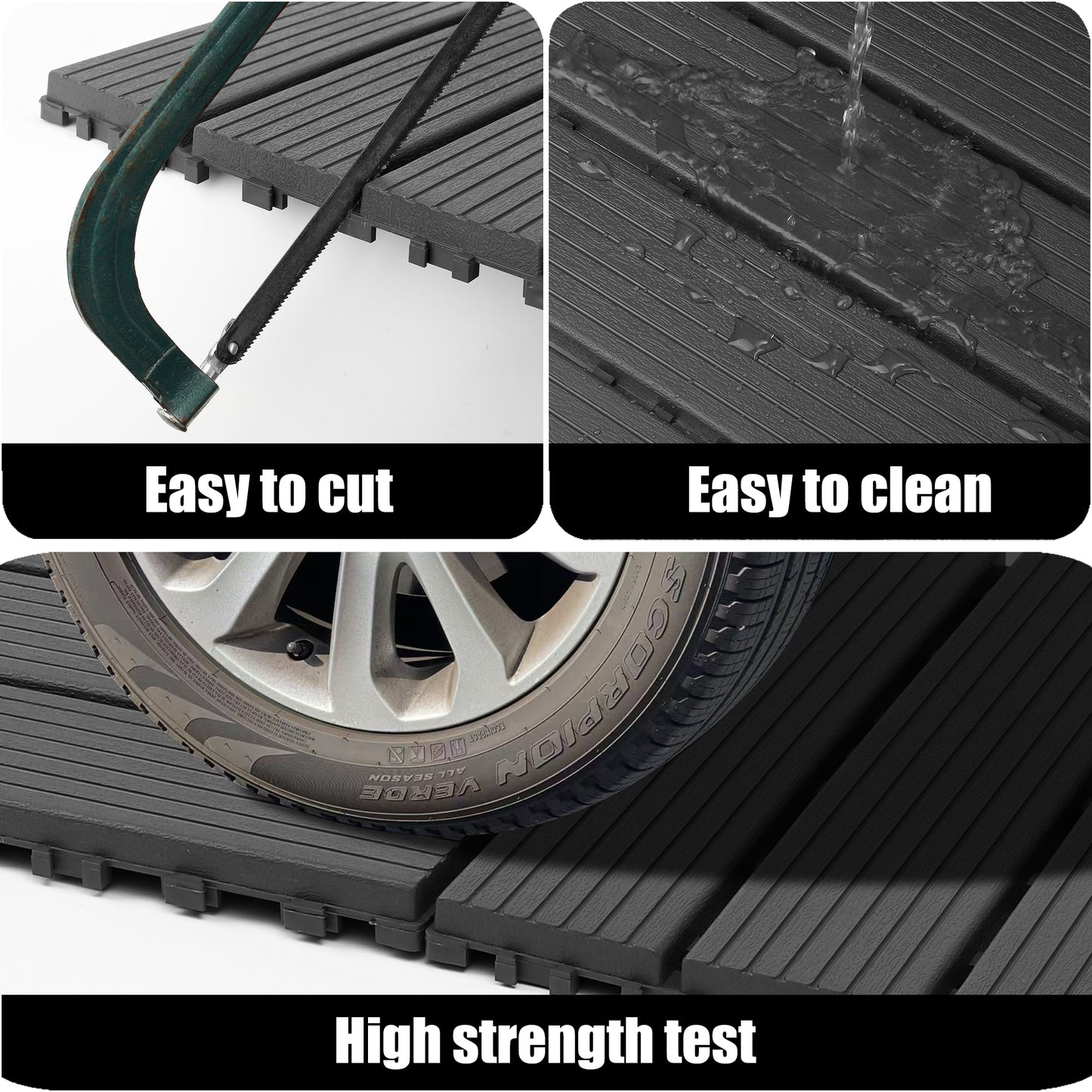 Plastic interlocking decking tiles, 44 packs of terrace decking tiles, 12 inches x 12 inches waterproof for all-weather use, backyard pool decking tiles, dark gray