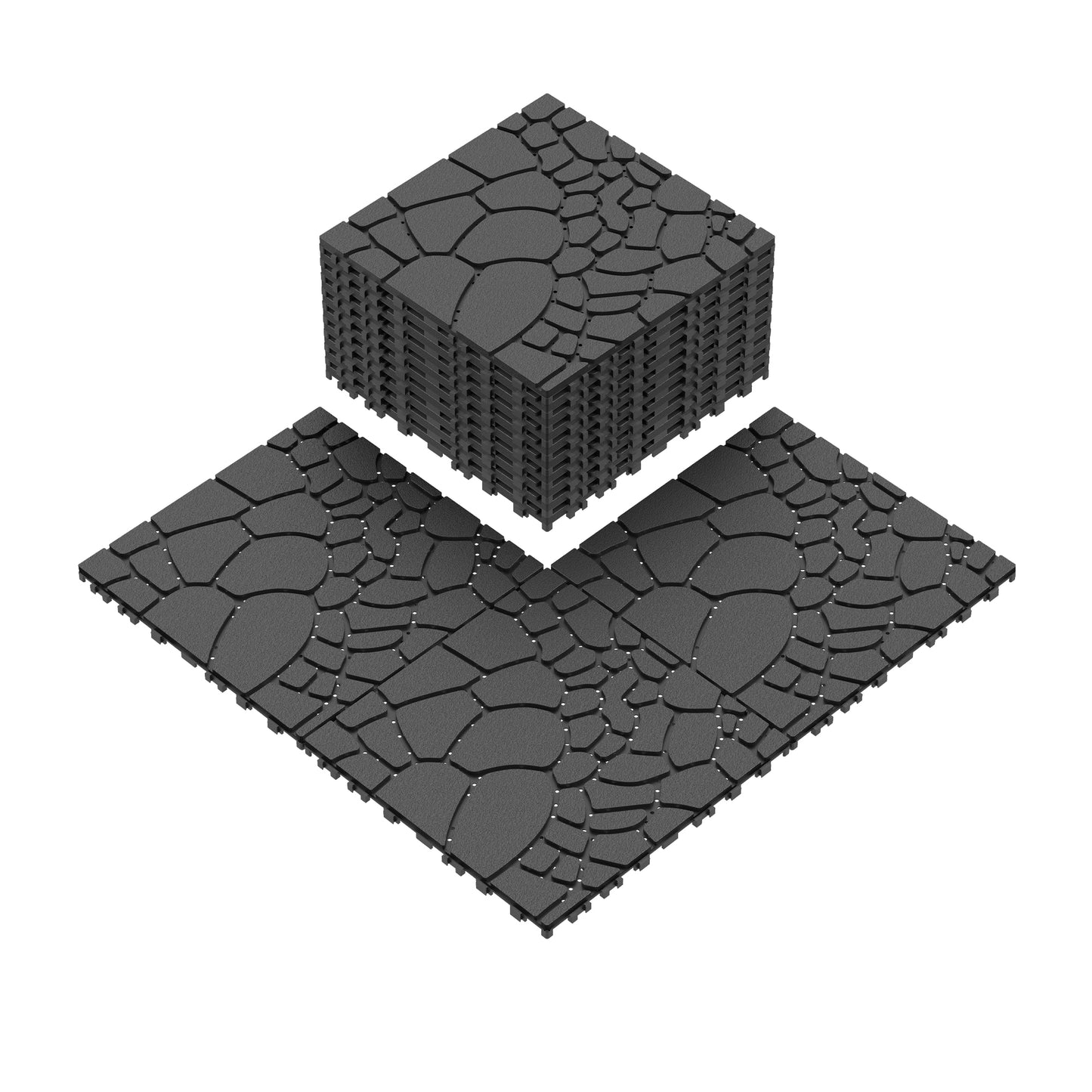 Stone texture 12" Patio Deck Tiles, DIY Module Interlocking Decking Tiles Floor Tile,Easy and Quick Installation Court Tiles for Porch Poolside Balcony Backyard 44pcs ,DARK GRAY