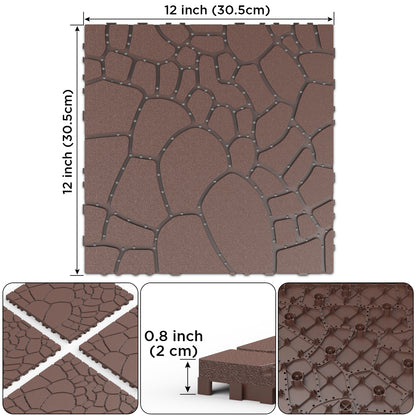 Stone texture 12" Patio Deck Tiles, DIY Module Interlocking Decking Tiles Floor Tile,Easy and Quick Installation Court Tiles for Porch Poolside Balcony Backyard 44pcs  Brown