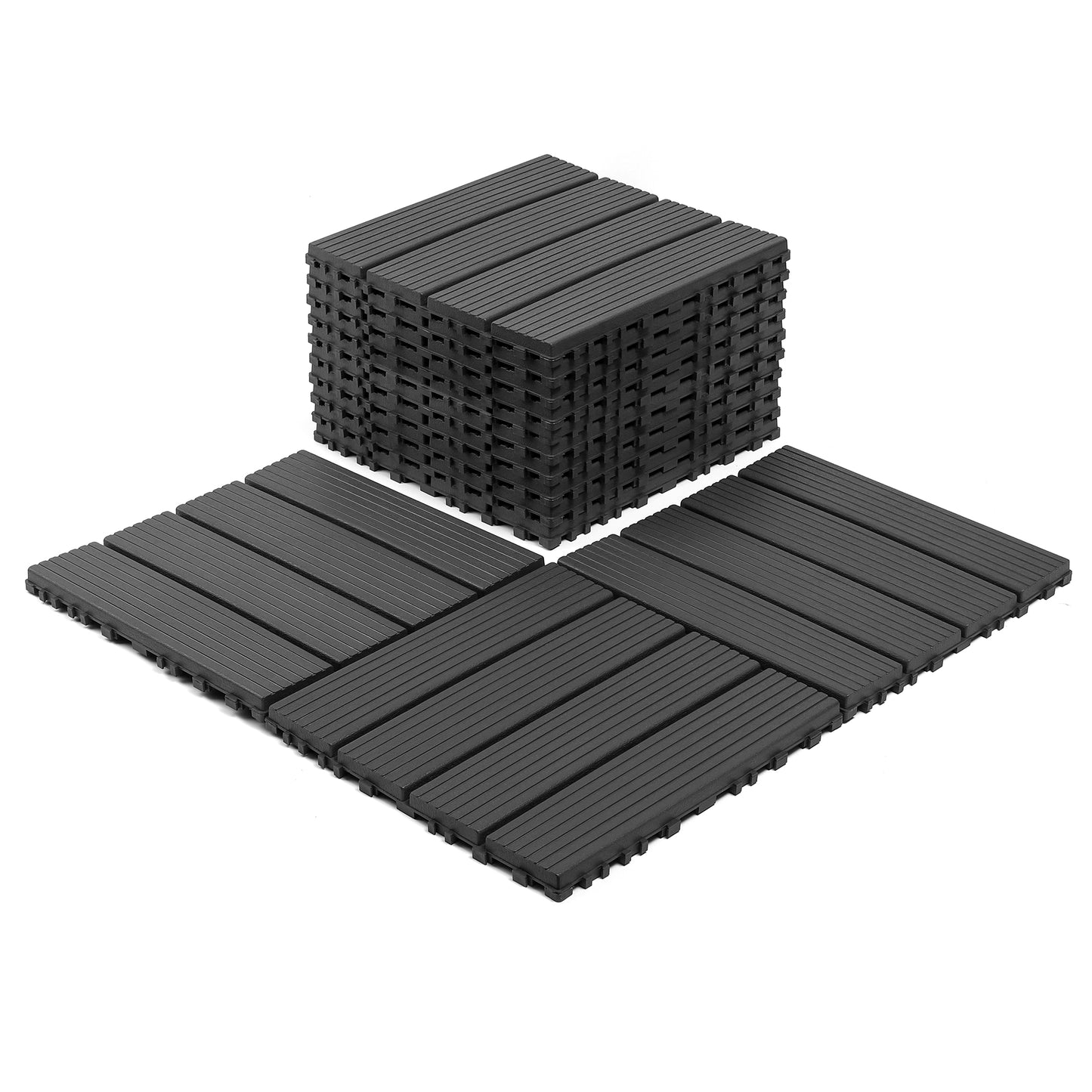 Plastic interlocking decking tiles, 44 packs of terrace decking tiles, 12 inches x 12 inches waterproof for all-weather use, backyard pool decking tiles, dark gray