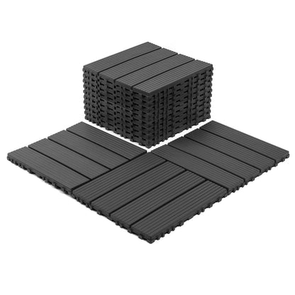 Plastic interlocking decking tiles, 44 packs of terrace decking tiles, 12 inches x 12 inches waterproof for all-weather use, backyard pool decking tiles, dark gray
