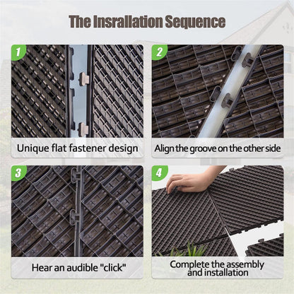 Patio Interlocking Deck Tiles, 12"x12" Square Composite Decking Tiles, Striped Plastic Outdoor Flooring Tile All Weather for Balcony Porch Backyard, (Dark Brown, Pack of 36)