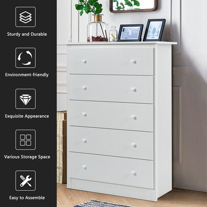 Functional Storage Organized Dresser with 5 Drawer-White