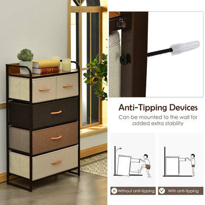4-Tier Organizer Tower Steel Frame Wooden Top Storage with 5-Drawer Dresser-Muticolor