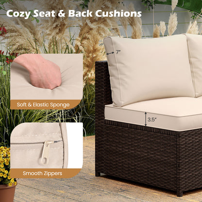 8 Piece Patio Furniture Set with Storage Box and Tempered Glass Coffee Table-Beige
