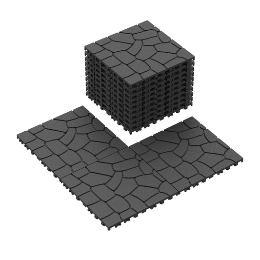 New Stone texture 12" Patio Deck Tiles, DIY Module Interlocking Decking Tiles Floor Tile,Easy and Quick Installation Court Tiles for Porch Poolside Balcony Backyard 44pcs DARK GRAY