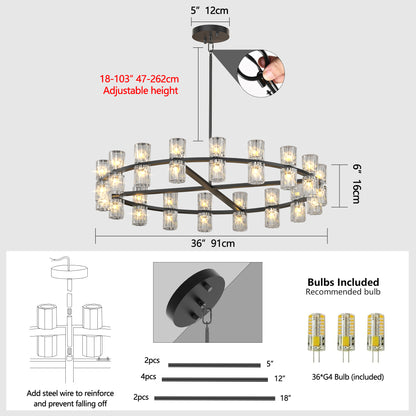 36 Inches Luxury Chandeliers Crystal Living Room Decorative Lights Simple Modern Dining Room LED Lighting,for Home Decor (Bulbs Included)