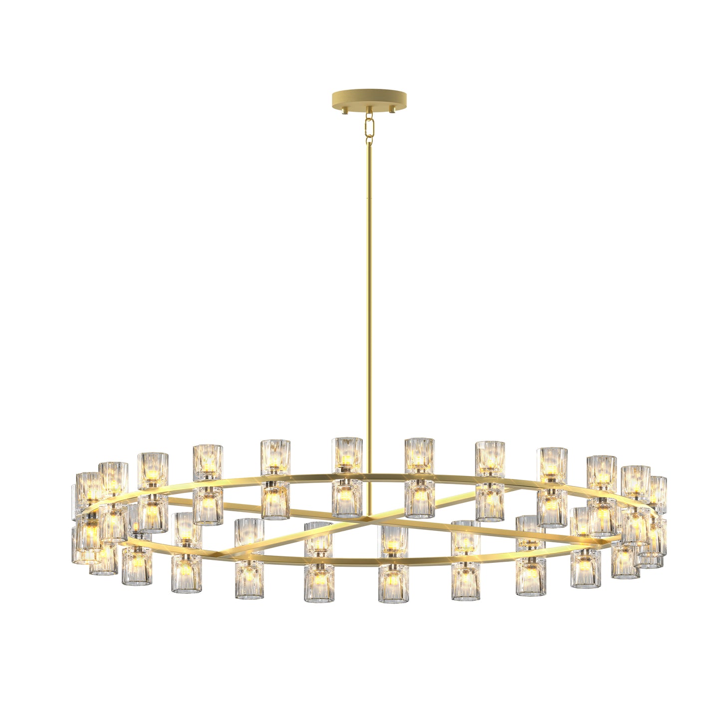 48 Inch Gold Wagon Wheel Chandelier with Crystal Shade, 48 Lights, Modern Farmhouse Style, Ideal for Dining Room, Kitchen, Entryways