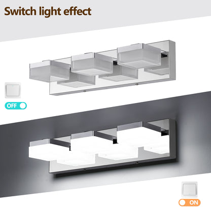 Modern Chrome LED Vanity Light, 3-Lights Wall Sconce for Bathroom and Mirror, Sleek Minimalist Design, Energy-Efficient, Easy to Install