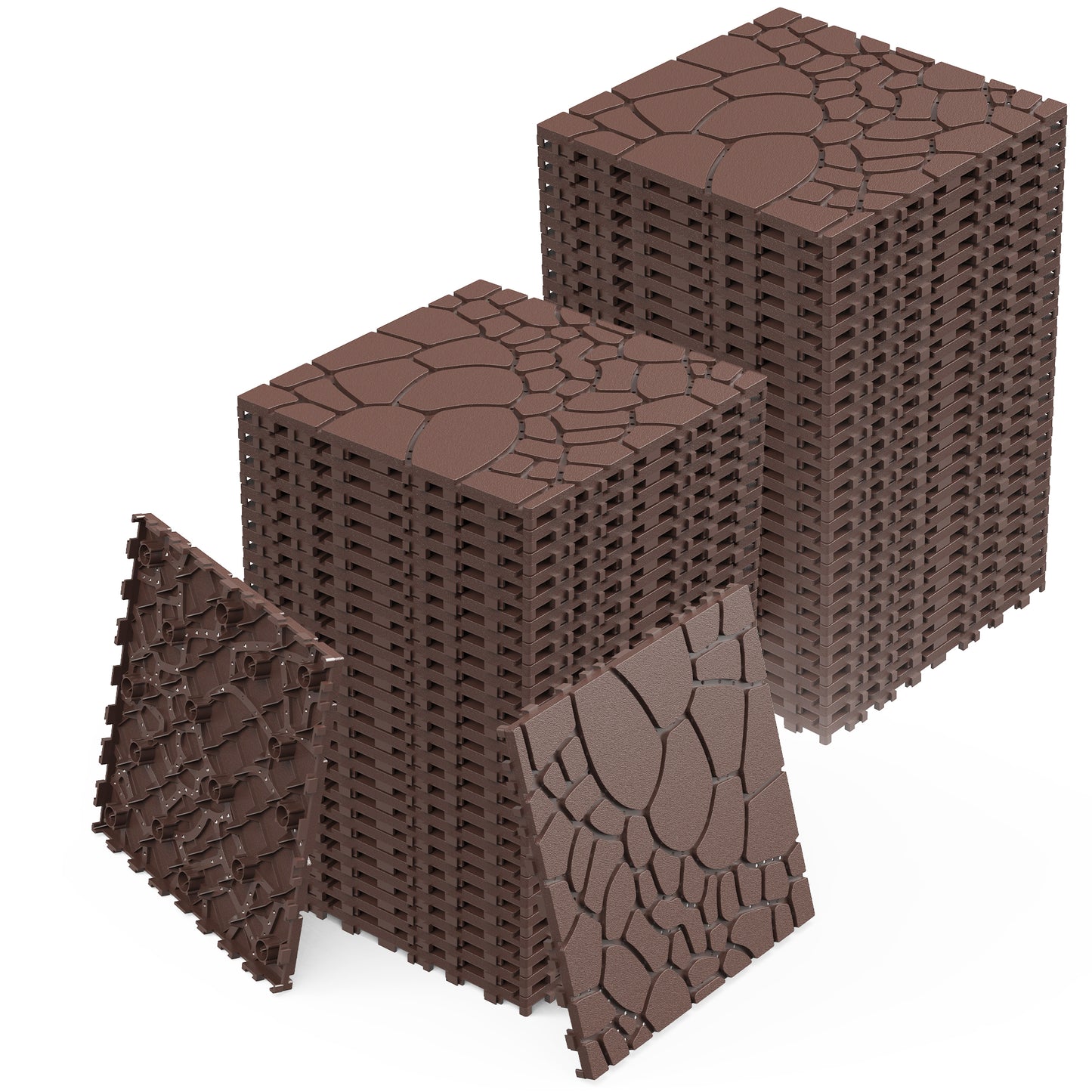 Stone texture 12" Patio Deck Tiles, DIY Module Interlocking Decking Tiles Floor Tile,Easy and Quick Installation Court Tiles for Porch Poolside Balcony Backyard 44pcs  Brown