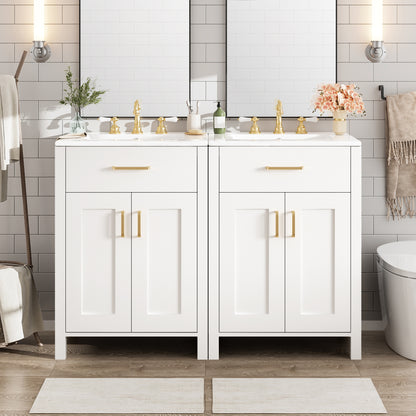 Modern 48-Inch Bathroom Vanity with Ceramic Sink, Soft-Close Doors, Flip Drawer, Double-Layer Door Shelves, Elegant Storage Solution