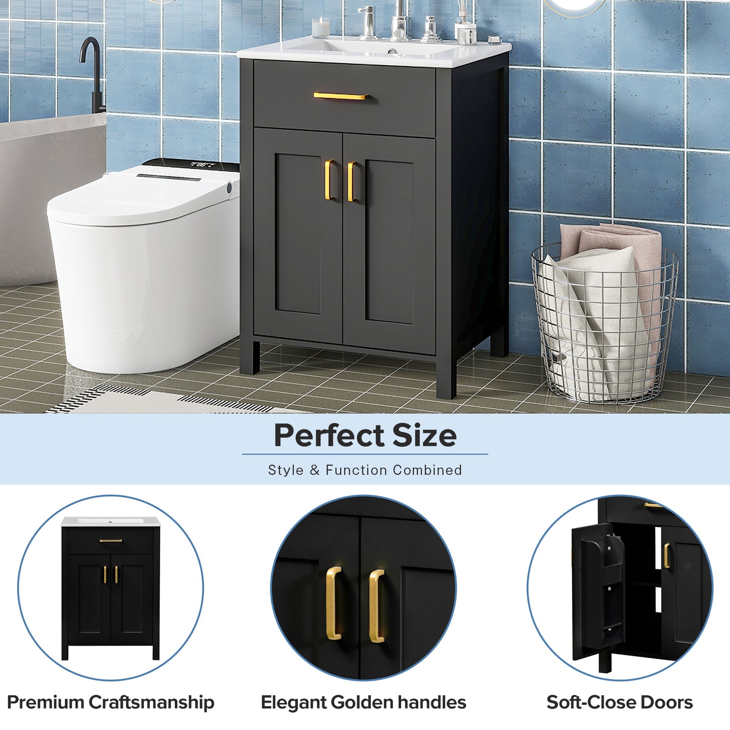 Modern 48-Inch Bathroom Vanity with Ceramic Sink, Soft-Close Doors, Flip Drawer, Double-Layer Door Shelves, Elegant Storage Solution