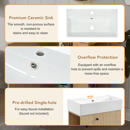 21.6 inch Modern Floating Bathroom Vanity with Ceramic Basin - Perfect for Small Bathrooms, Left side storage