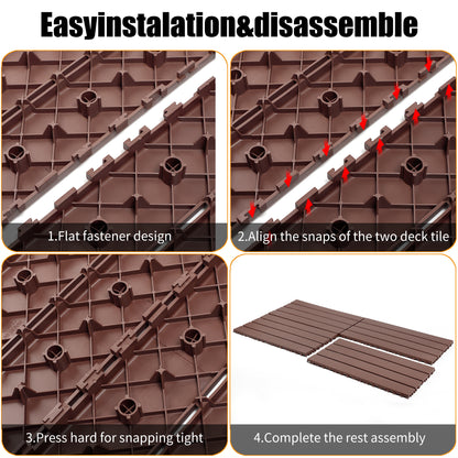 24 pieces of dark gray outdoor terrace deck tiles, DIY interlocking decking floor tiles, easy to install patio tiles, suitable for indoor and outdoor balcony backyard poolside ,Brown
