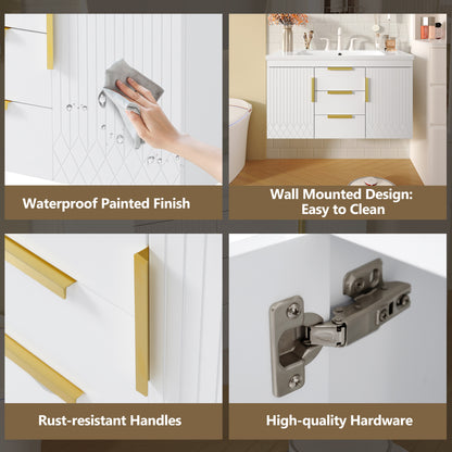 36'' Wall Mounted Bathroom Vanity, Floating Bathroom Storage Cabinet with 2 Drawers, Solid Wood Bathroom Cabinet