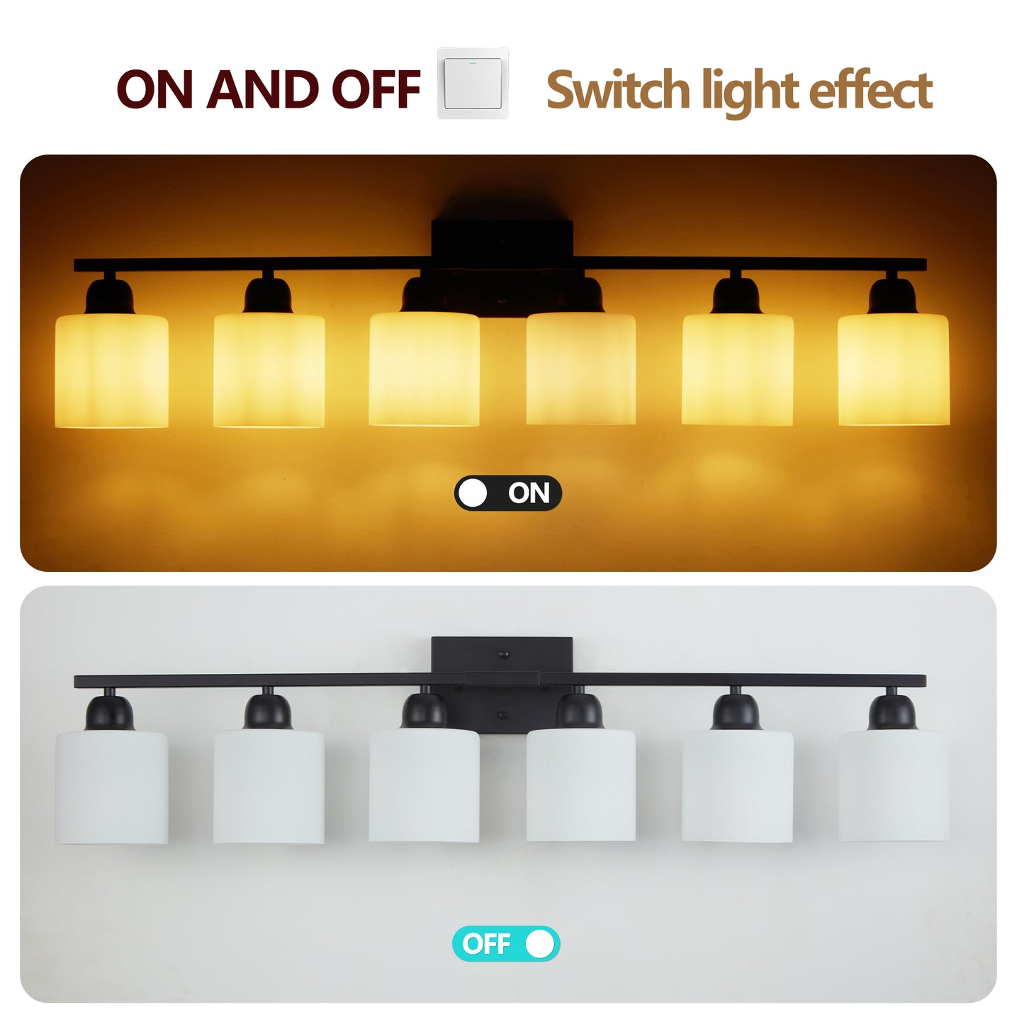 6-Light Black Vanity Lights, 38'' Modern Bathroom Vanity Lighting Fixtures for Mirror, Matte Bathroom Lighting Fixtures, Black Wall Sconces for Bedroom Living Room