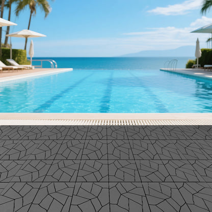 Stone Style 12" Patio Deck Tiles, DIY Module Interlocking Decking Tiles Floor Tile Outdoor and Indoor,Easy and Quick Installation Court Tiles for Porch Poolside Balcony Backyard 44pcs,dark gray
