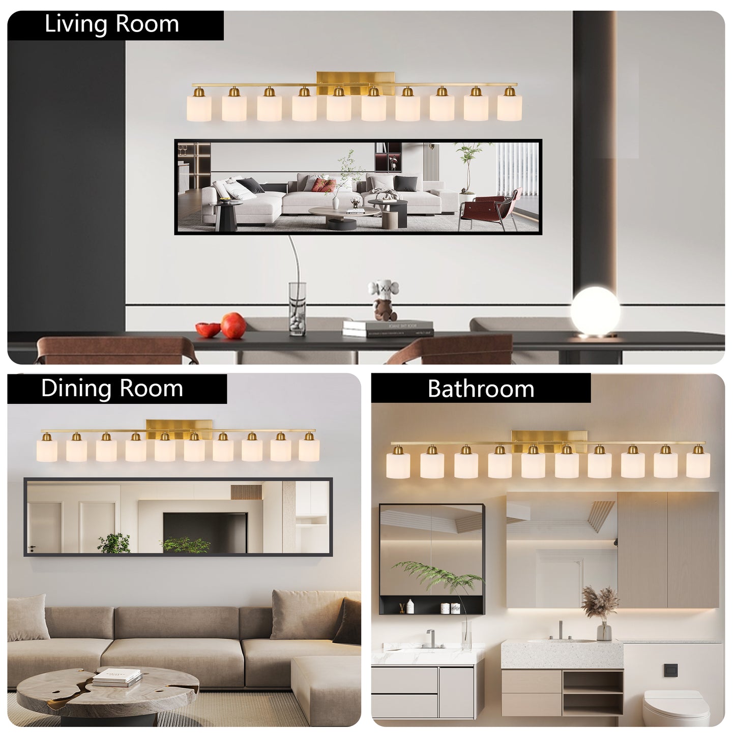 65inch Gold Bathroom Light Fixtures, Modern Bathroom Vanity Light with Milky White Glass Shade, Gold Wall Lamp Sconces for Mirror Bedroom, Living Room Hallway