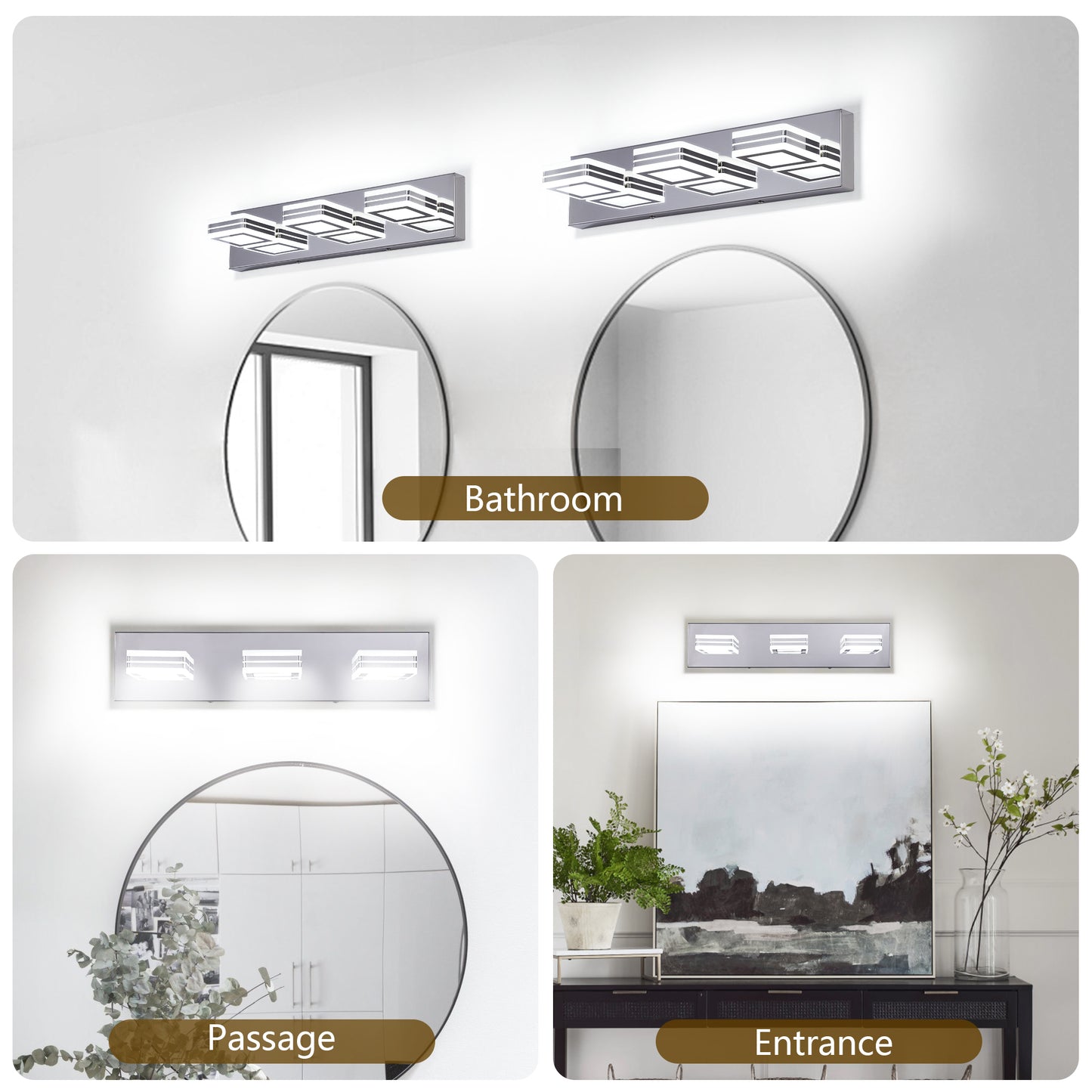 Chrome Vanity Light Fixtures 3 Lights Up and Down LED Modern Bathroom Vanity Lights Over Mirror Acrylic Bath Wall Lighting