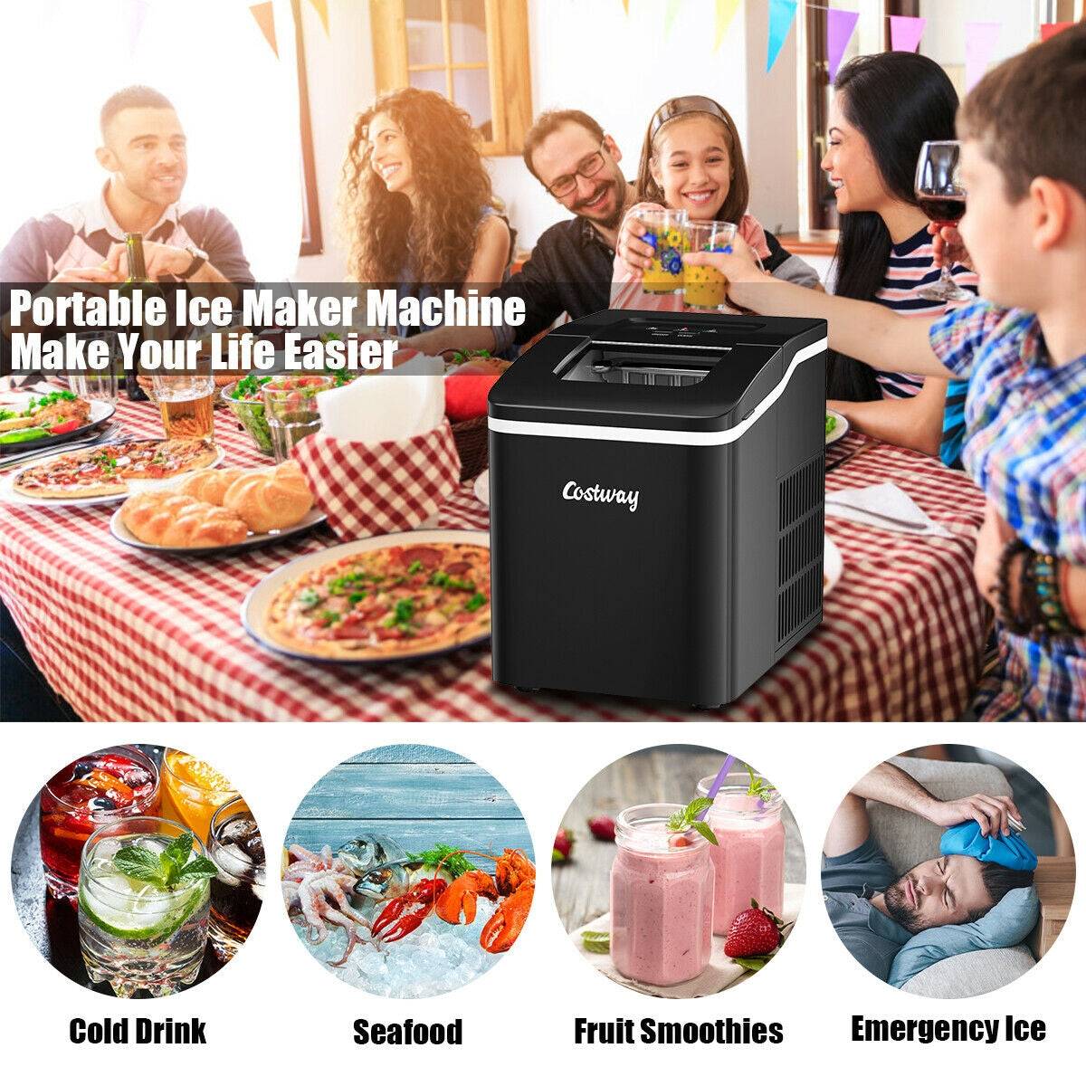 Portable Countertop Ice Maker Machine with Scoop-Black