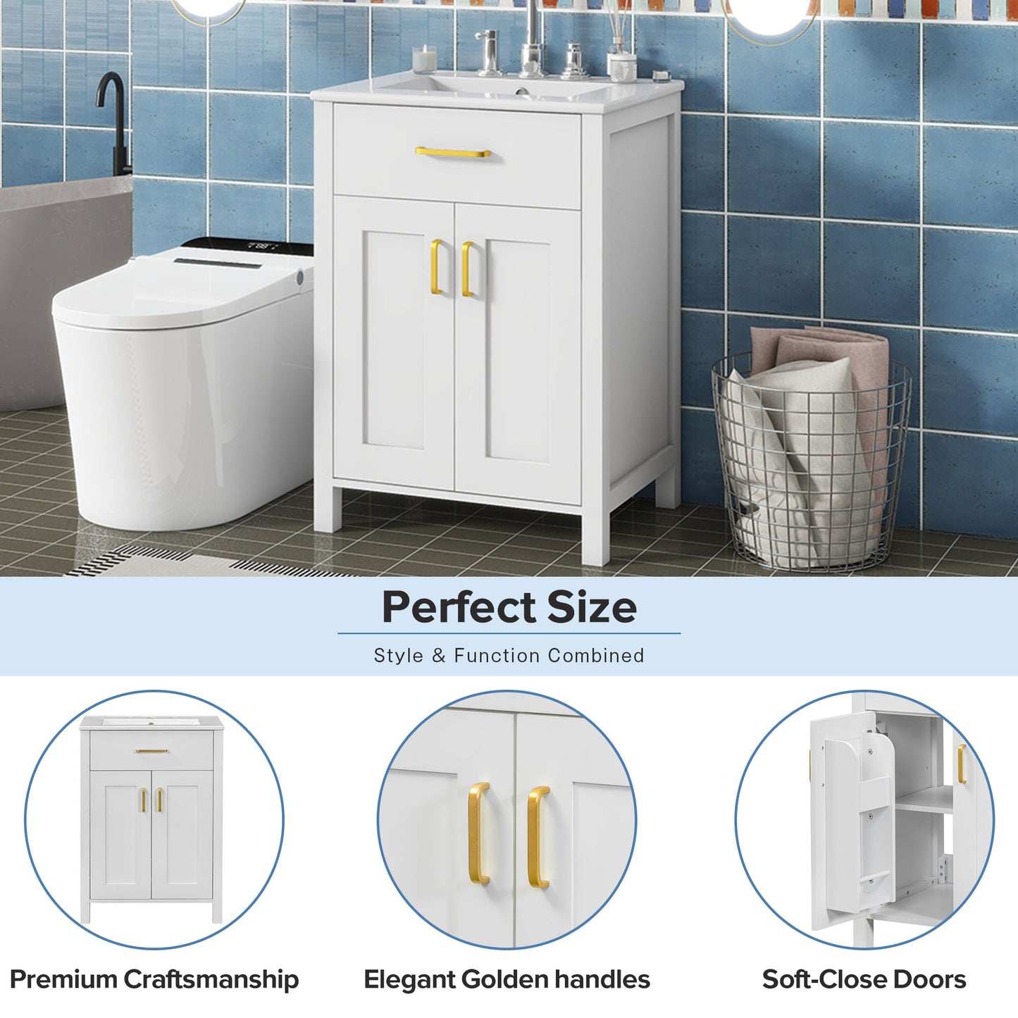 Modern 48-Inch Bathroom Vanity with Ceramic Sink, Soft-Close Doors, Flip Drawer, Double-Layer Door Shelves, Elegant Storage Solution