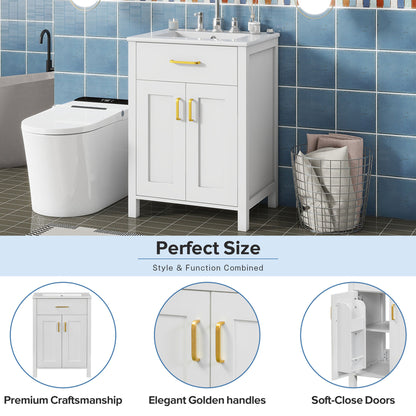Modern 48-Inch Bathroom Vanity with Ceramic Sink, Soft-Close Doors, Flip Drawer, Double-Layer Door Shelves, Elegant Storage Solution