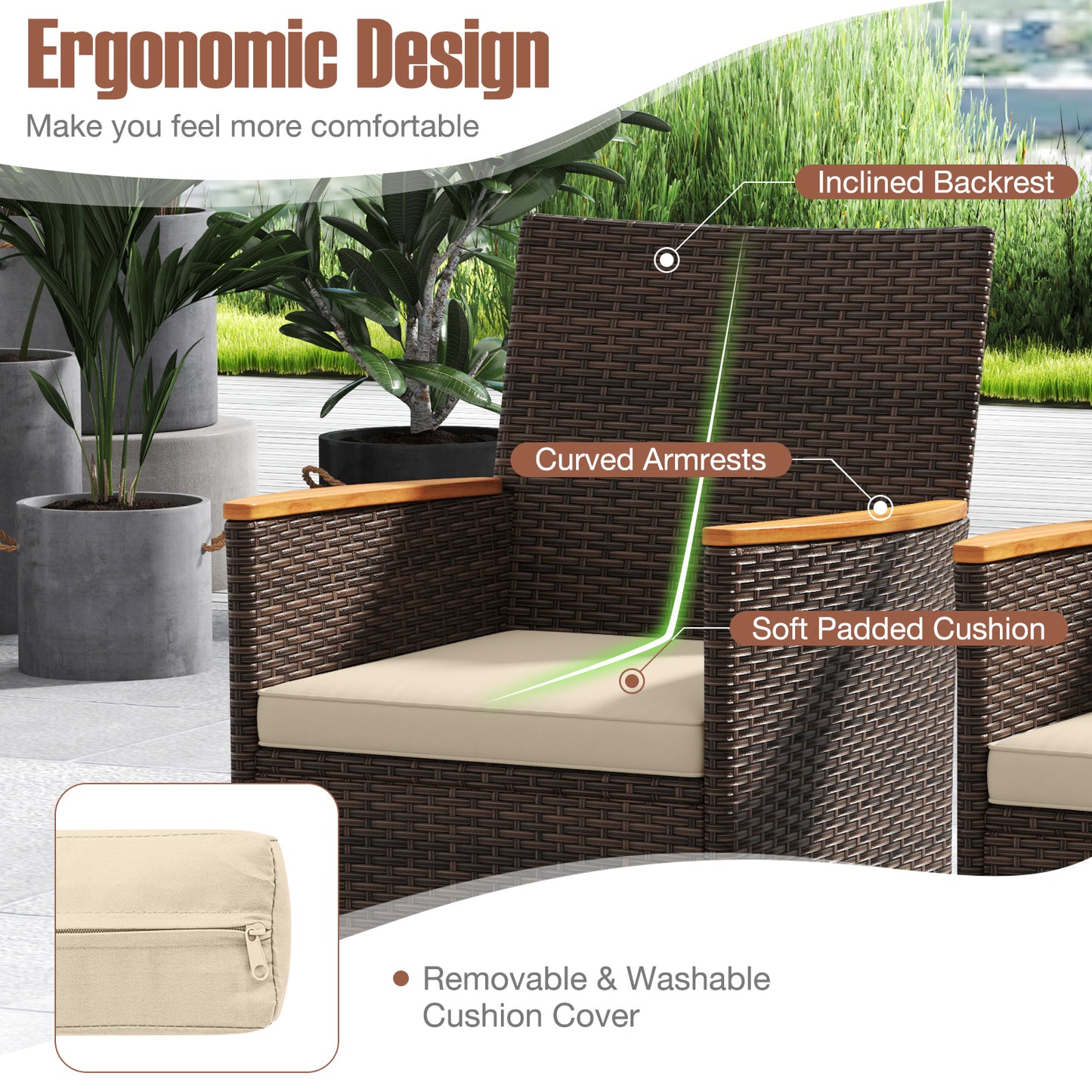9 Piece Outdoor Dining Set with Acacia Wood Table Top-Beige