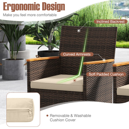 9 Piece Outdoor Dining Set with Acacia Wood Table Top-Beige