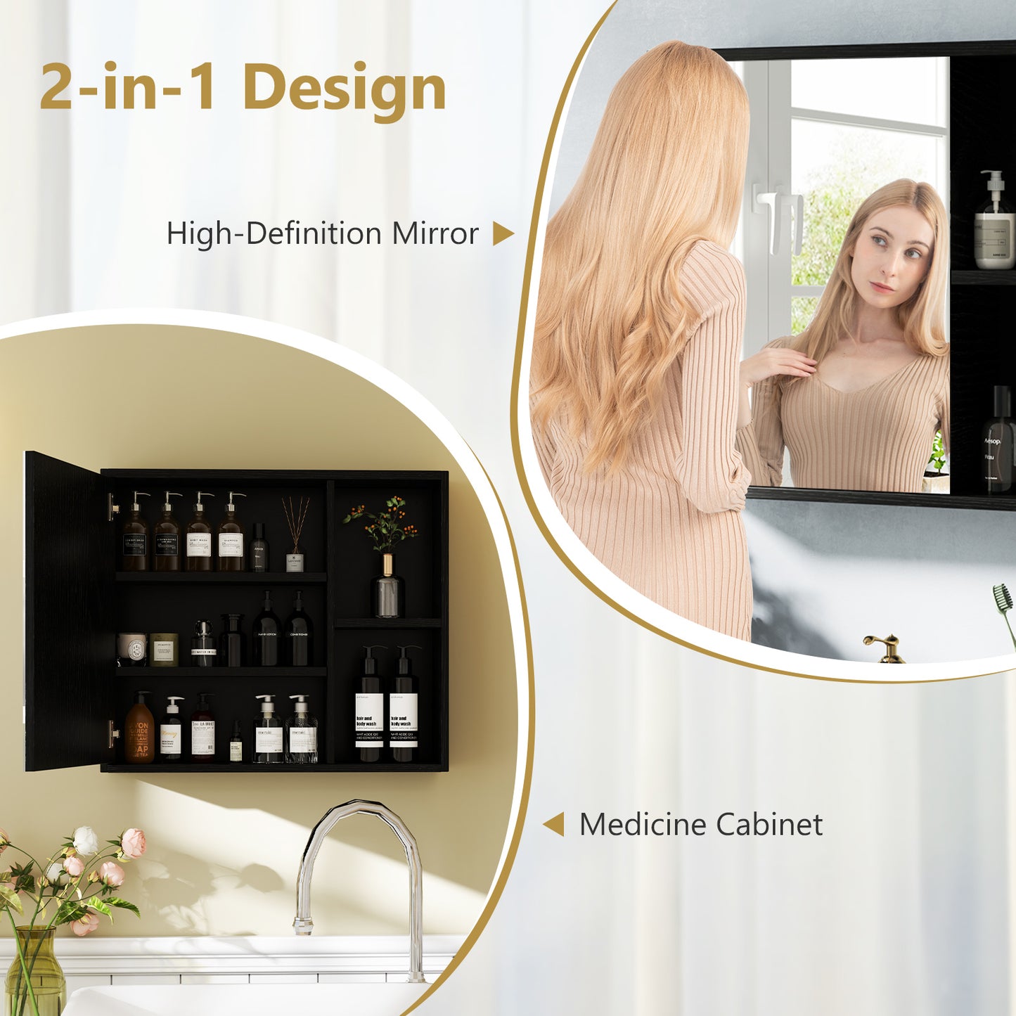 Bathroom Medicine Cabinet with Single Mirror Door-Black