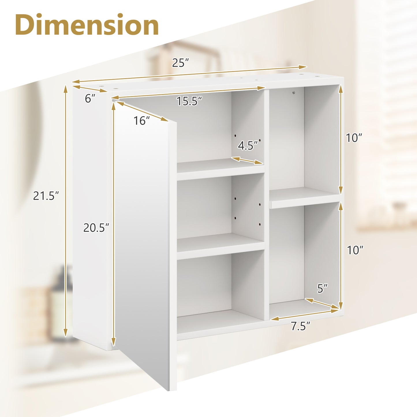 Bathroom Medicine Cabinet with Single Mirror Door-White