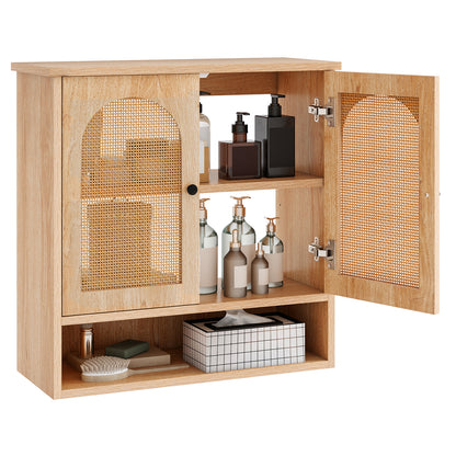 Bathroom Wall Cabinet with PE Rattan Doors and Adjustable Shelves-Natural