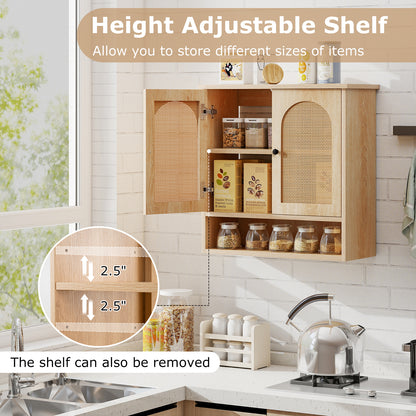 Bathroom Wall Cabinet with PE Rattan Doors and Adjustable Shelves-Natural