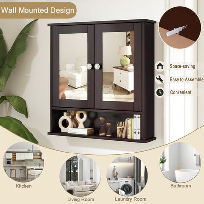 Bathroom Wall Mount Mirror Cabinet Organizer-Brown
