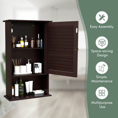 Bathroom Wall Mount Storage Cabinet Single Door with Height Adjustable Shelf-Rustic Brown