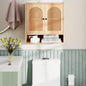 Bathroom Wall Cabinet with Adjustable Shelves Open Cube and Rattan Doors-Natural