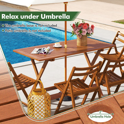 54.5 Inch x 27.5 Inch  Patio Dining Table with Teak Painting and Umbrella Hole