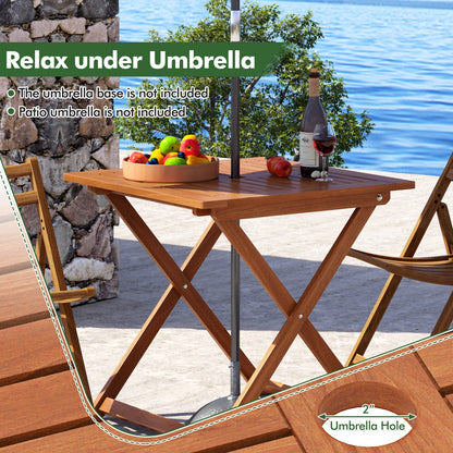 29.5 Inch x 29.5 Inch  Patio Dining Table with Teak Painting and Umbrella Hole